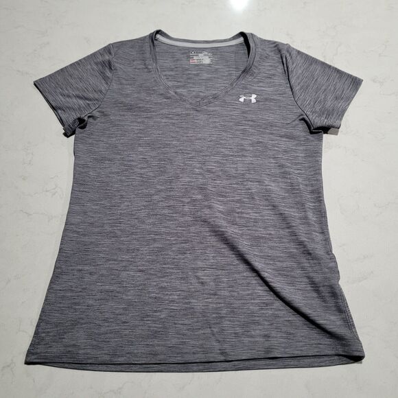 Under Armour UA HeatGear Tiger Twist Tech V-Neck Shirt Gray 1242207 GYM Active M - Picture 2 of 8